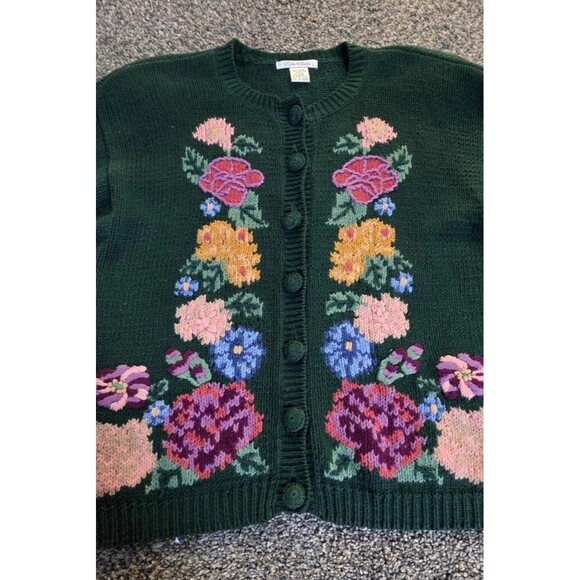 VTG Robin Sinklet Green Floral Button Down Cardigan Sweater Size Large - Picture 5 of 7